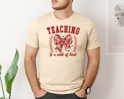 brand:Bella Canvas|color:Soft Cream|Coquette Valentine Teacher Pencil Bow 2 Graphic T-Shirt