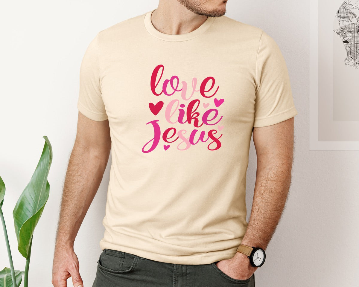 brand:Bella Canvas|color:Soft Cream|Love Like Jesus Shirt Valentines Day 2 Graphic T-Shirt