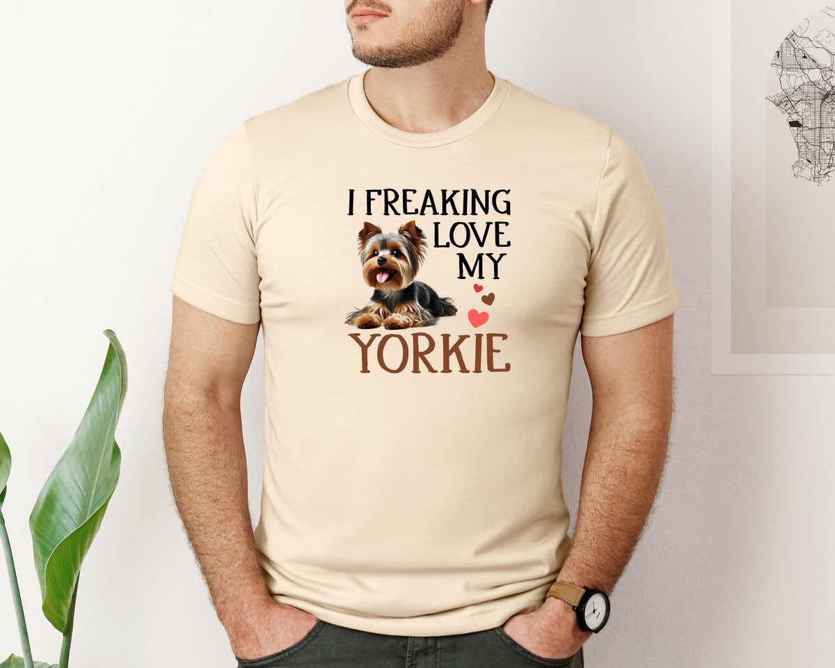 brand:Bella Canvas|color:Soft Cream|I Freaking Love My Yorkie Graphic T-Shirt