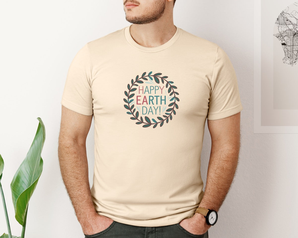 brand:Bella Canvas|color:Soft Cream|Earth Day With Leaf Wreath T Shirtdesign Graphic T-Shirt