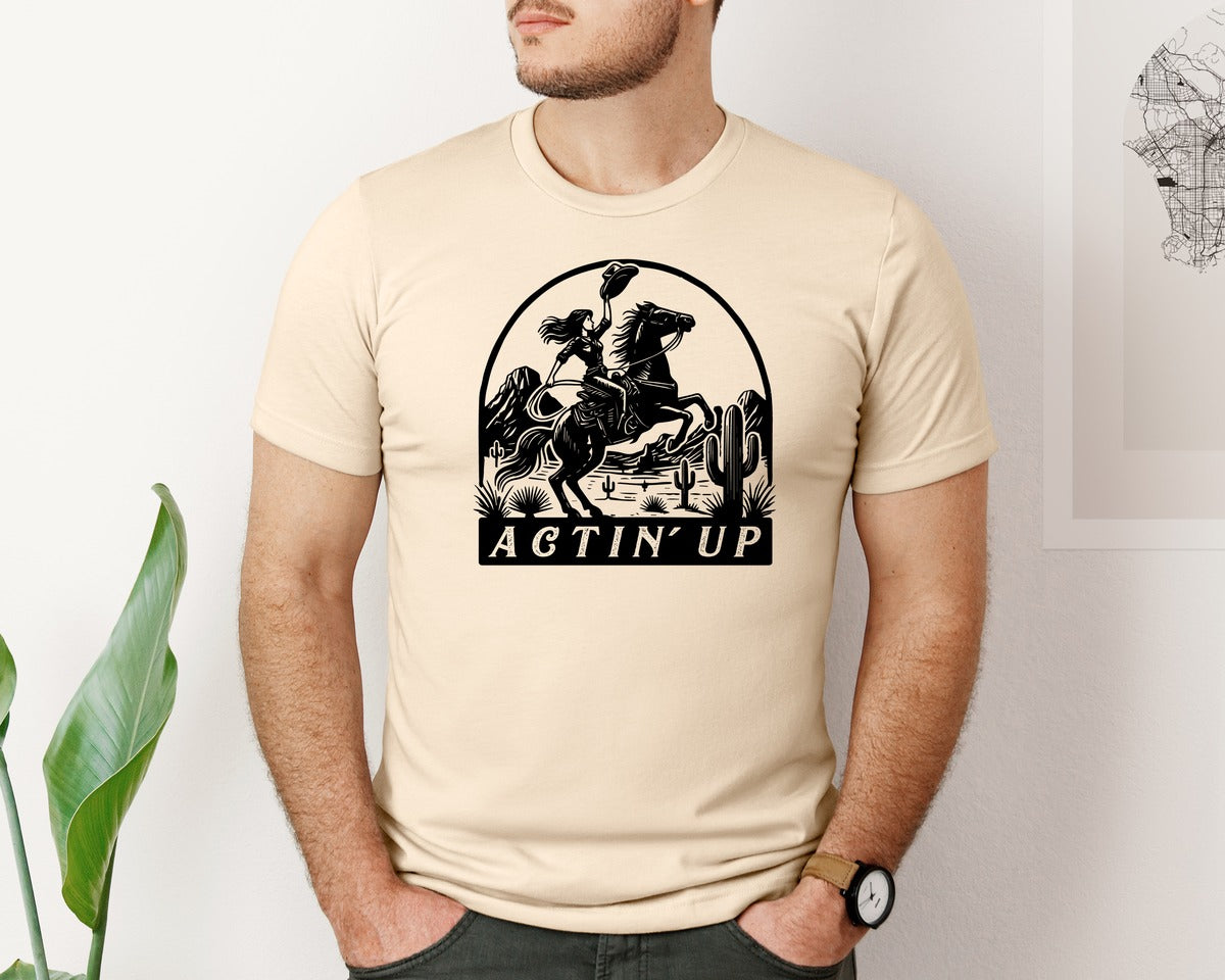 brand:Bella Canvas|color:Soft Cream|Actin Up Cowgirl Western Cowgirl Graphic T-Shirt