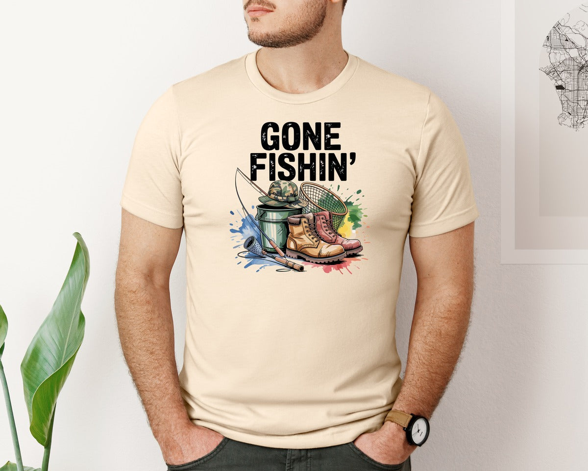 brand:Bella Canvas|color:Soft Cream|Gone Fishing Graphic T-Shirt
