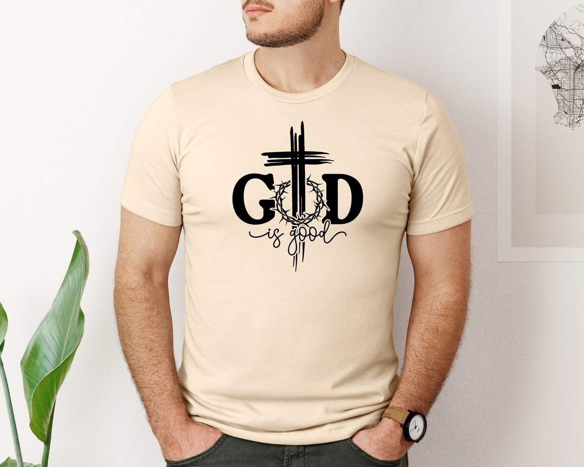 brand:Bella Canvas|color:Soft Cream|God Is Good Christian Shirt Jesus Faith Graphic T-Shirt