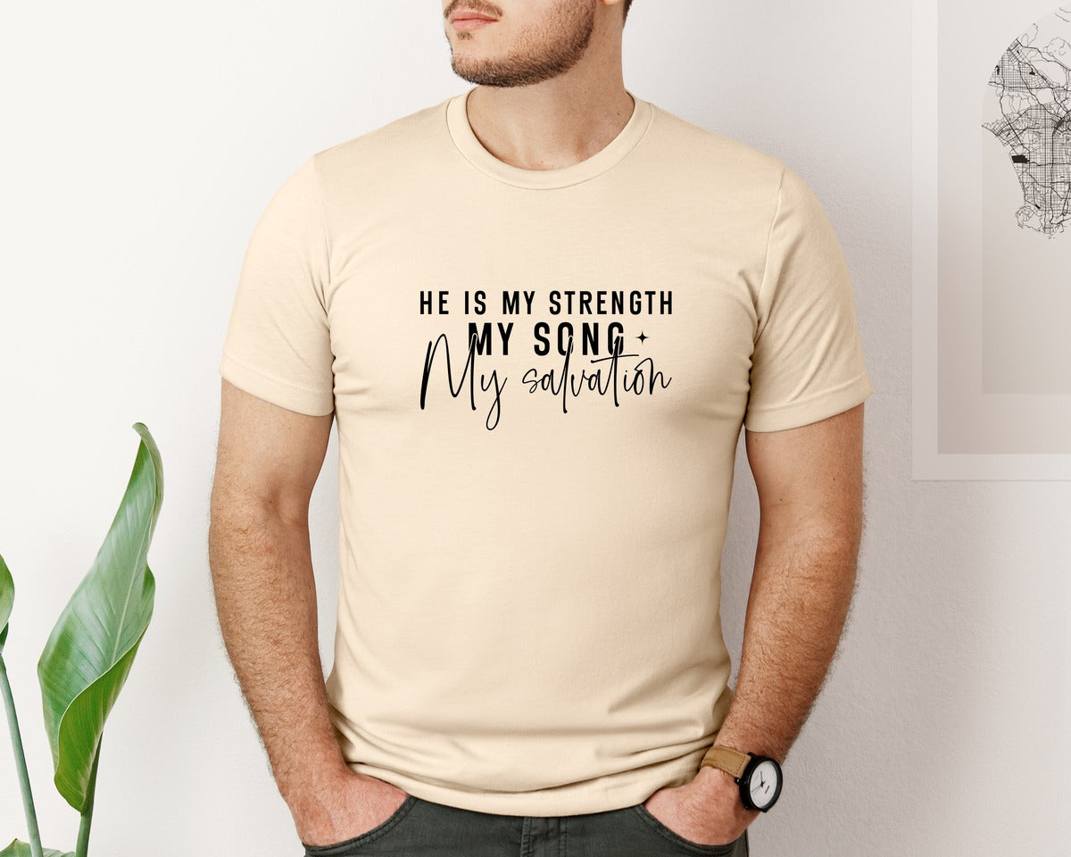 brand:Bella Canvas|color:Soft Cream|He Is My Strength Design Christian Graphic T-Shirt