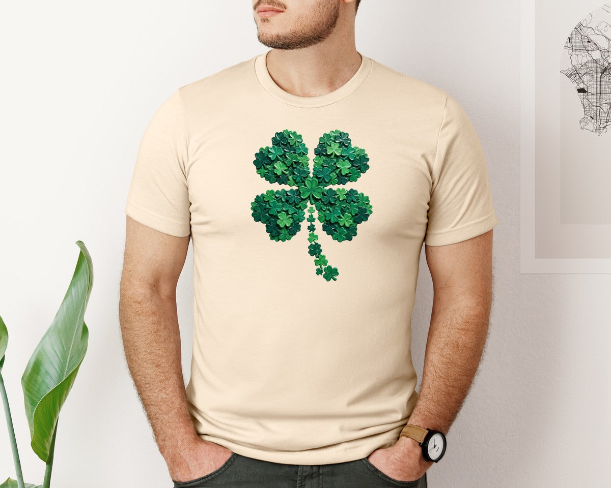 brand:Bella Canvas|color:Soft Cream|Hand Painted Shamrock St Patricks Day Graphic T-Shirt