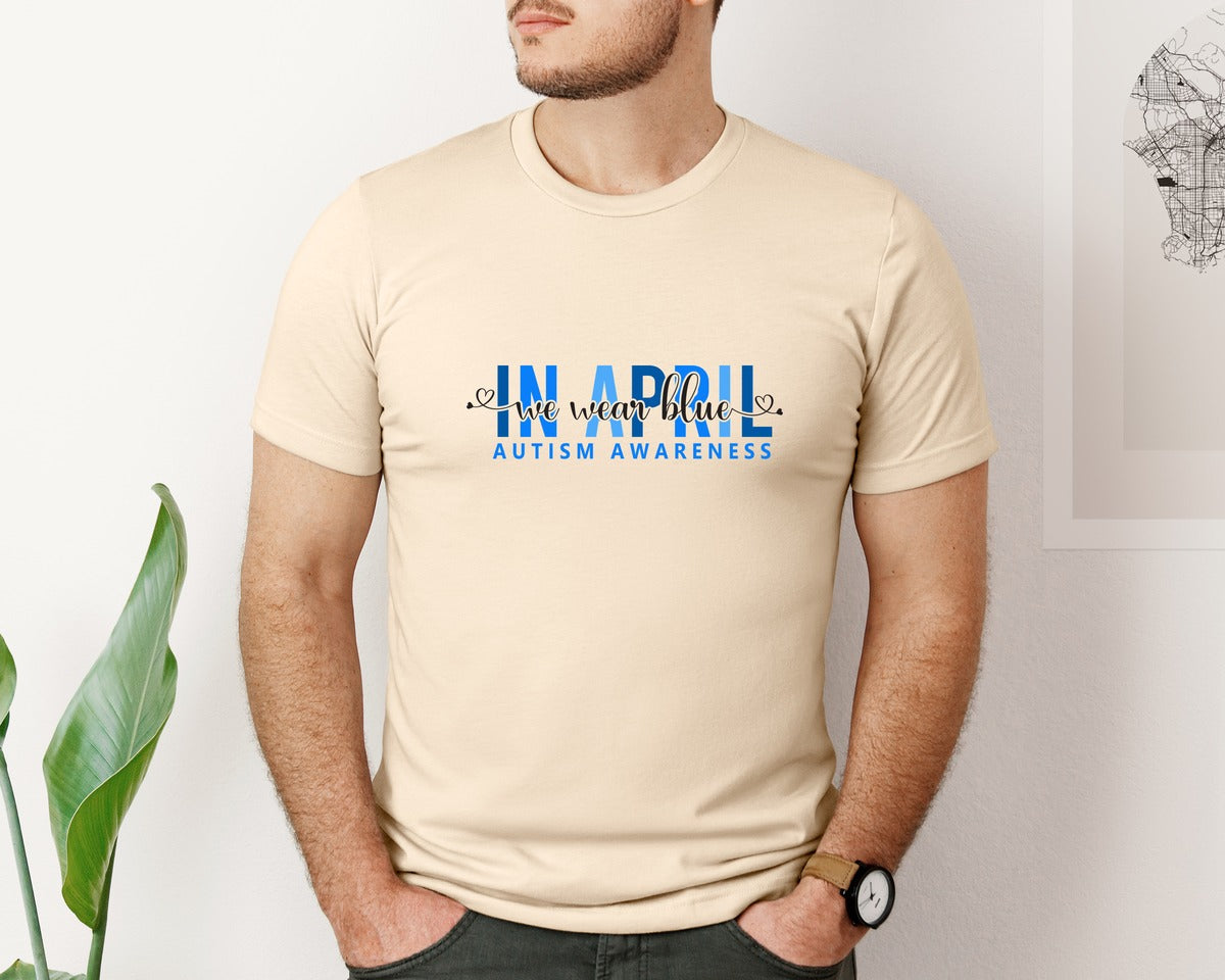 brand:Bella Canvas|color:Soft Cream|In April We Wear Blue Autism Awareness 17 Graphic T-Shirt