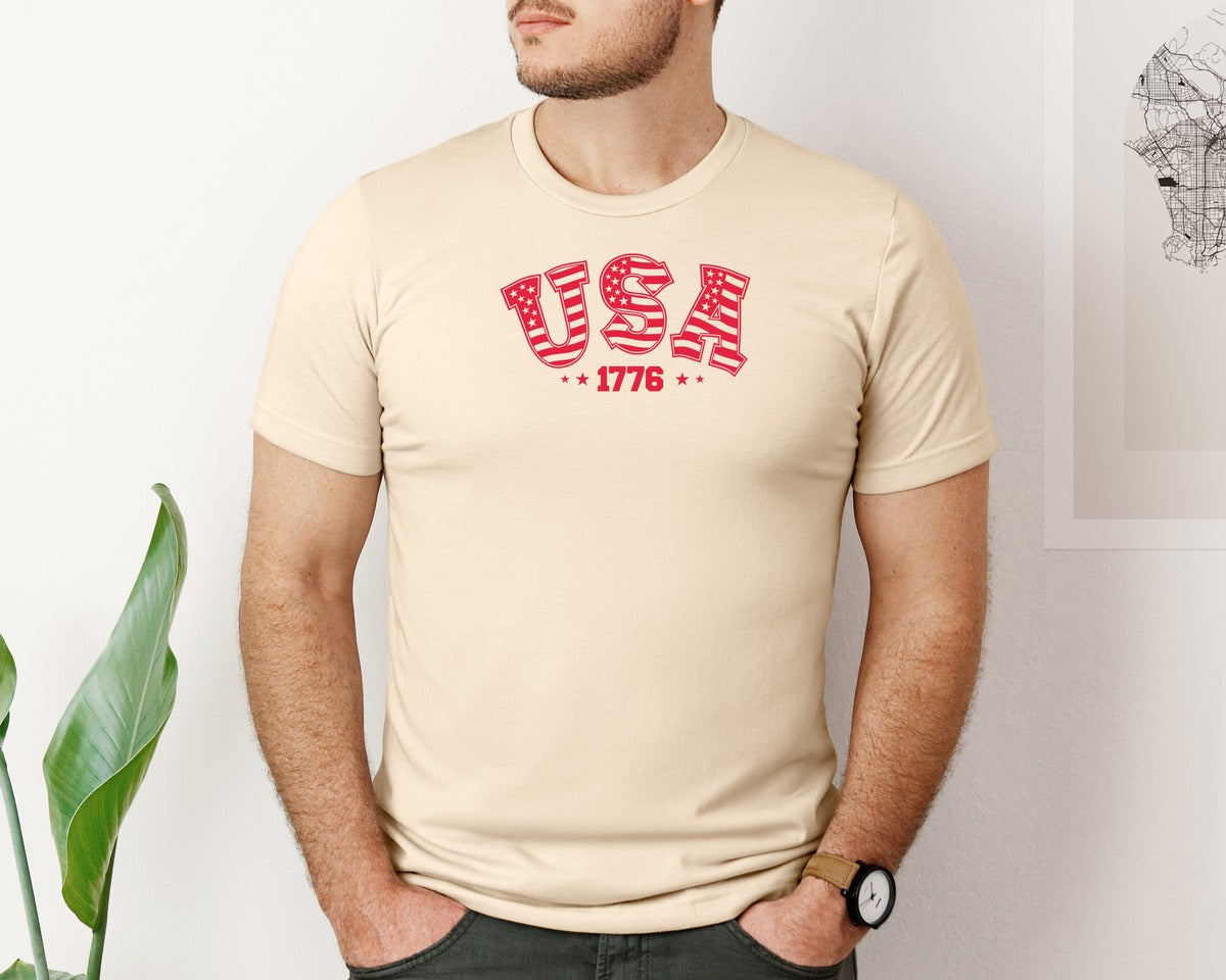 brand:Bella Canvas|color:Soft Cream|Retro America 1776 4Th Of July Patriotic 2 Graphic T-Shirt