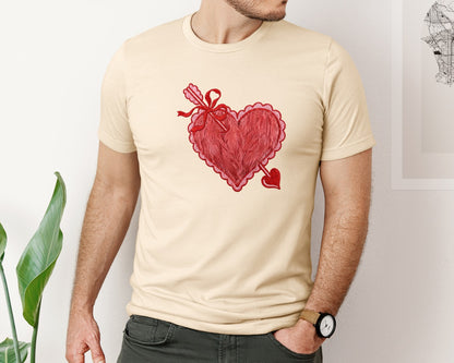brand:Bella Canvas|color:Soft Cream|Latch Hook Yarn Valentine Heart 17 Graphic T-Shirt