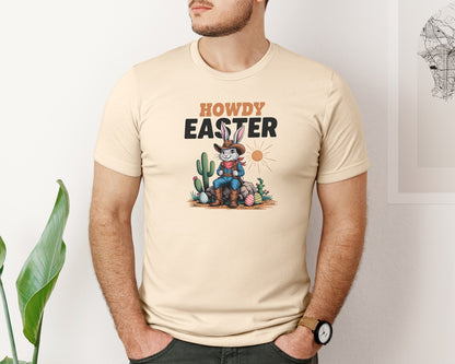 brand:Bella Canvas|color:Soft Cream|Howdy Easter Western Cowboy Bunny 2 Graphic T-Shirt