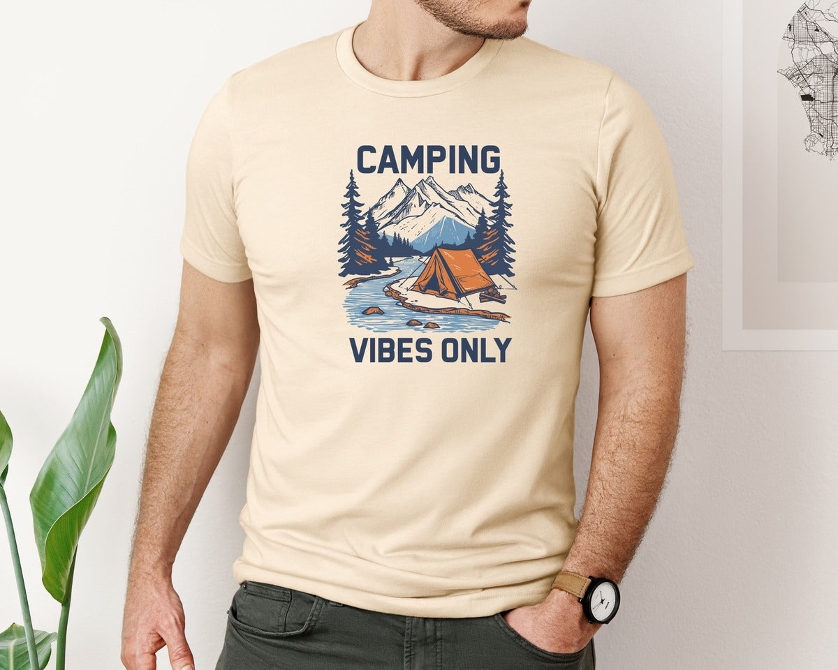 brand:Bella Canvas|color:Soft Cream|Camping Vibes Only Outdoor Adventure Tee Graphic T-Shirt