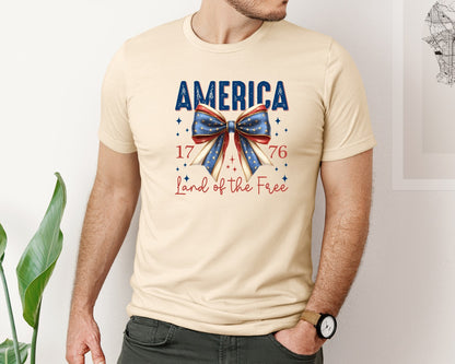 brand:Bella Canvas|color:Soft Cream|America Bow Land Of The Free Graphic T-Shirt