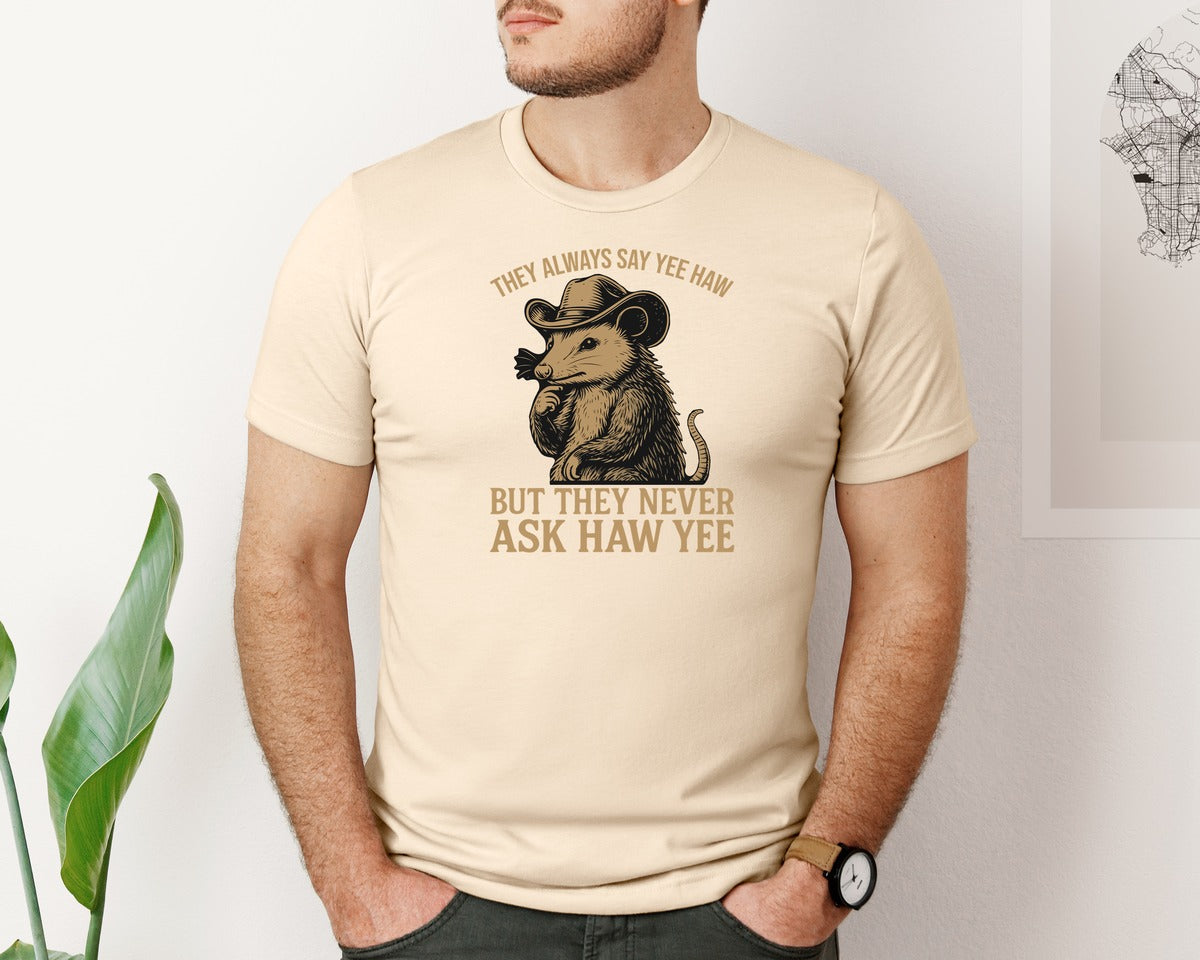 brand:Bella Canvas|color:Soft Cream|Funny Cowboy Opossum T Shirt Design 2 Graphic T-Shirt