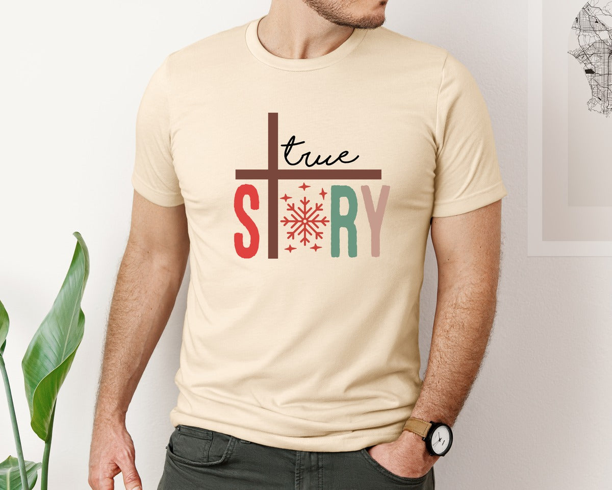 brand:Bella Canvas|color:Soft Cream|True Story True Store Christmas De Graphic T-Shirt