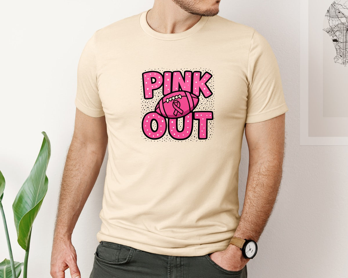 brand:Bella Canvas|color:Soft Cream|Breast Cancer Football Pink Out 15 Graphic T-Shirt