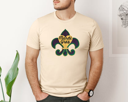 brand:Bella Canvas|color:Soft Cream|Mardi Gras Knitted Louisiana 2026 Graphic T-Shirt