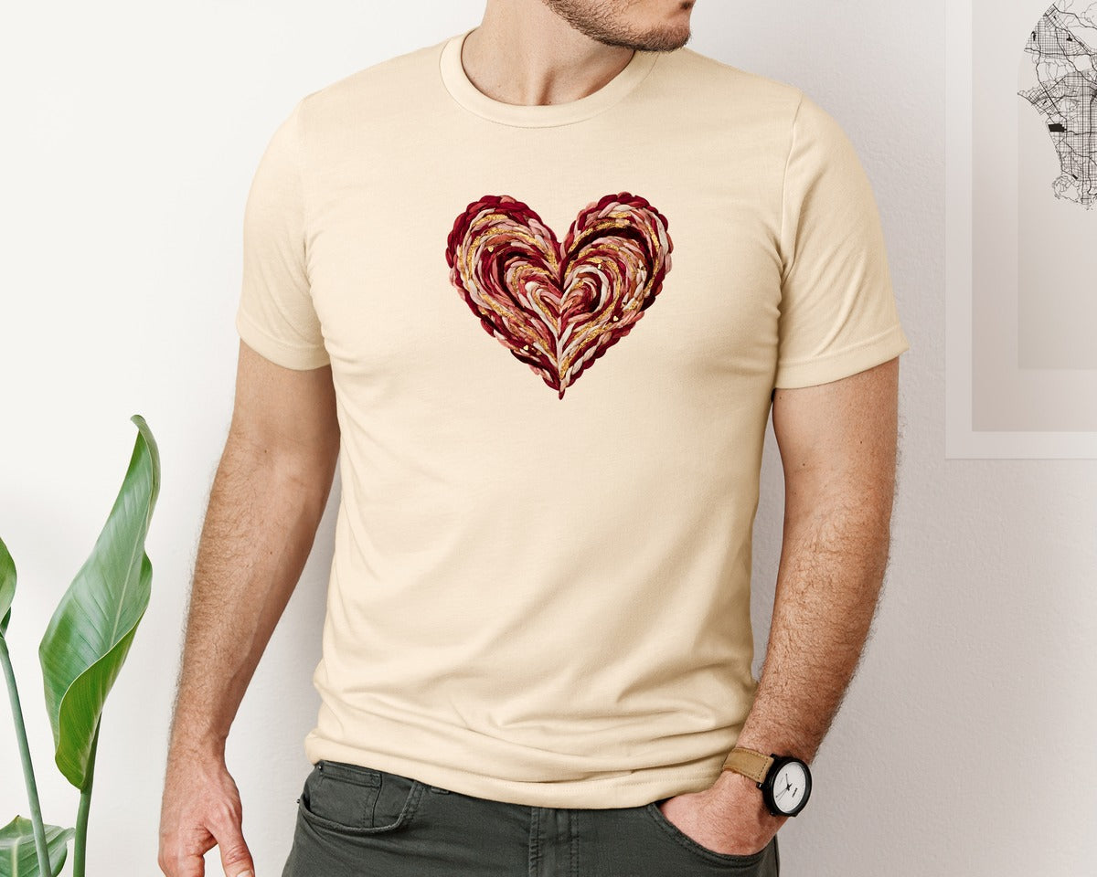 brand:Bella Canvas|color:Soft Cream|Faux Yarn Knitted Valentine Heart Love Graphic T-Shirt