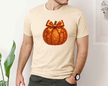 brand:Bella Canvas|color:Soft Cream|Halloween Disco Glitter Pumpkin 3 Graphic T-Shirt
