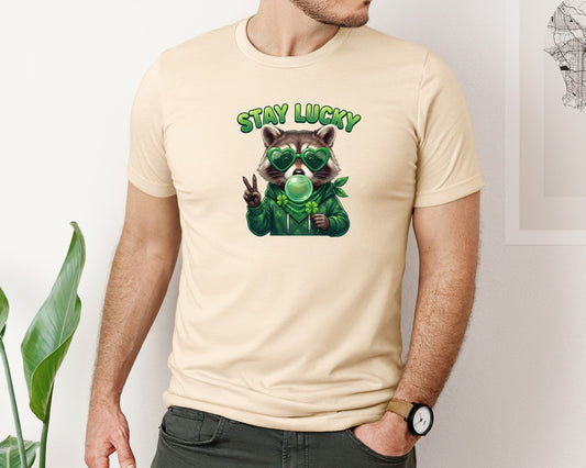 Stay Lucky Raccoon St Patrick Graphic T-Shirt