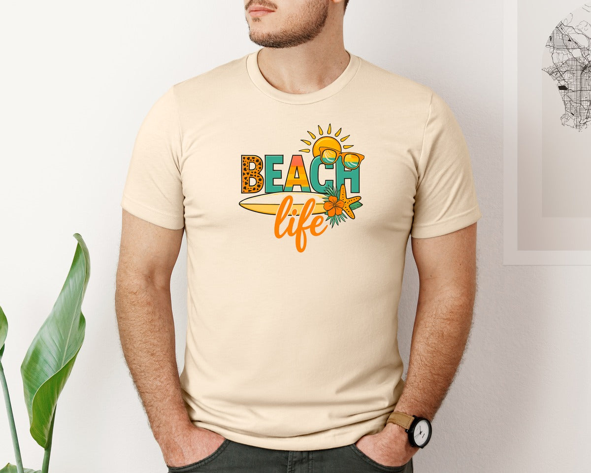 brand:Bella Canvas|color:Soft Cream|Beach Life Summer T Shirt Design Graphic T-Shirt