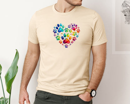 brand:Bella Canvas|color:Soft Cream|Watercolor Paw Print Heart Art Graphic T-Shirt