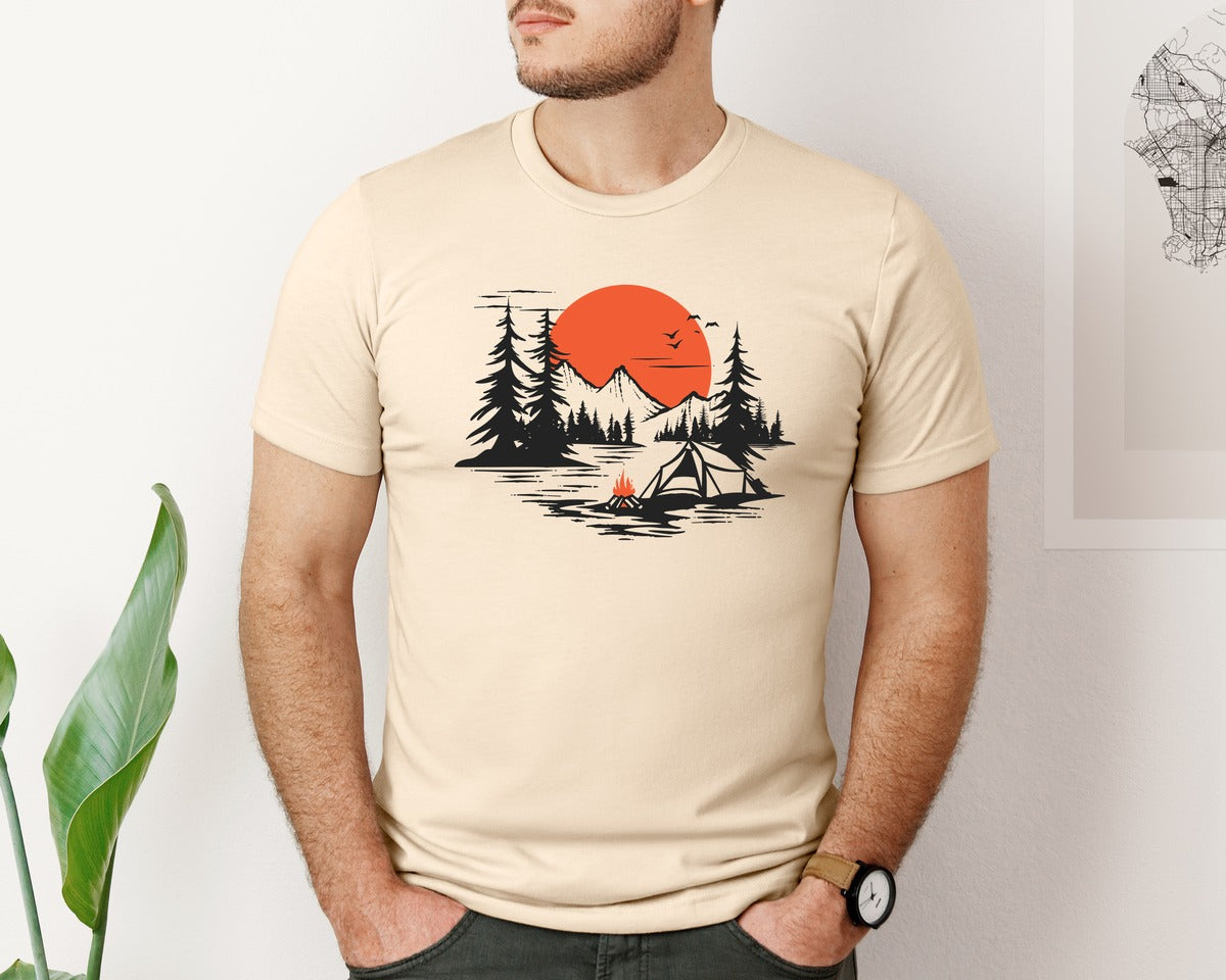 brand:Bella Canvas|color:Soft Cream|Sunset Camping Adventure T Shirt Design 9 Graphic T-Shirt