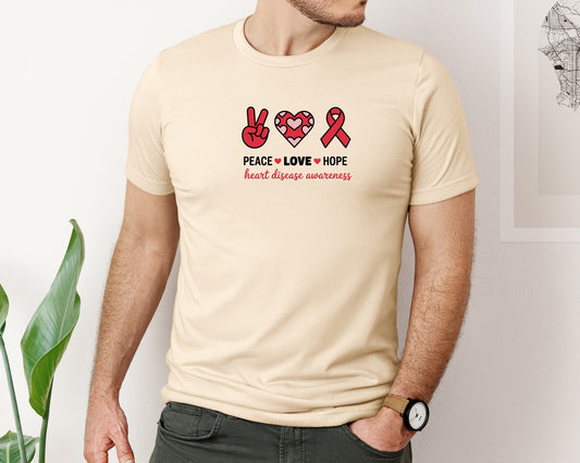 Peace Love Hope Heart Disease Graphic T-Shirt
