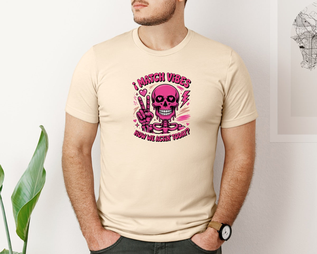 brand:Bella Canvas|color:Soft Cream|Funny Skeleton Love Valentine Vibe Graphic T-Shirt
