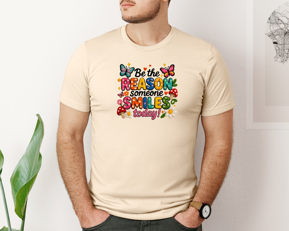 brand:Bella Canvas|color:Soft Cream|Yarn Mental Health Someone Smiles Today Graphic T-Shirt