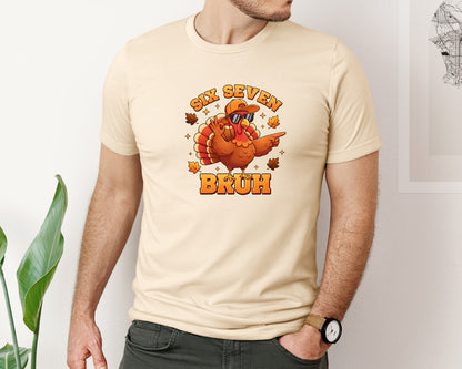 brand:Bella Canvas|color:Soft Cream|Funny Six Seven Bruh Turkey Kids Art Graphic T-Shirt