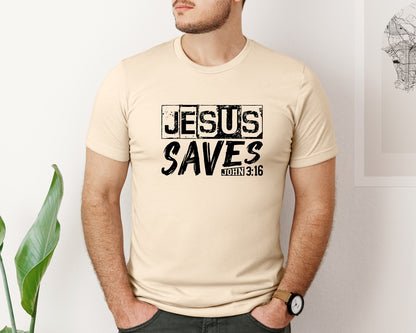 brand:Bella Canvas|color:Soft Cream|Jesus Saves John 316 Christian Graphic T-Shirt