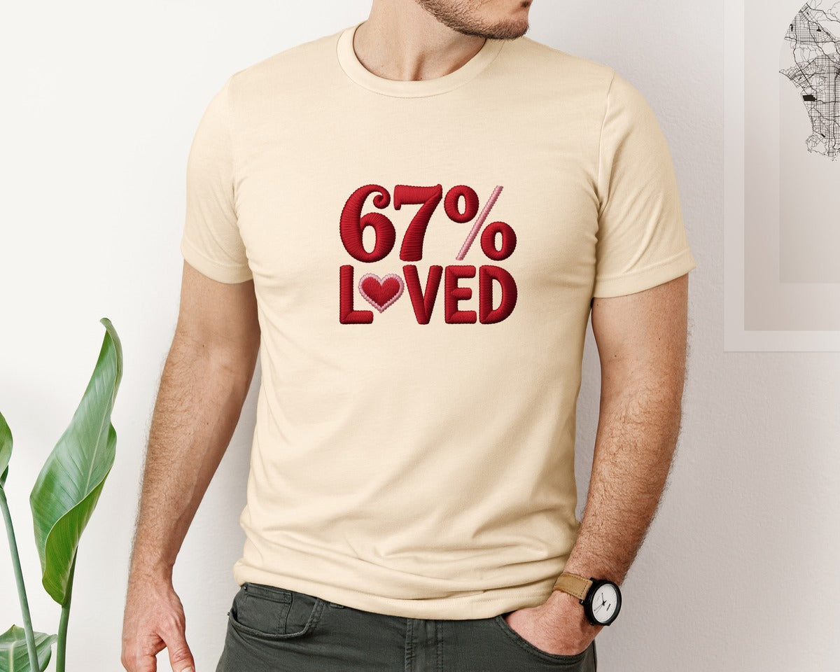 brand:Bella Canvas|color:Soft Cream|Faux Crochet Six Seven Valentine Design Graphic T-Shirt