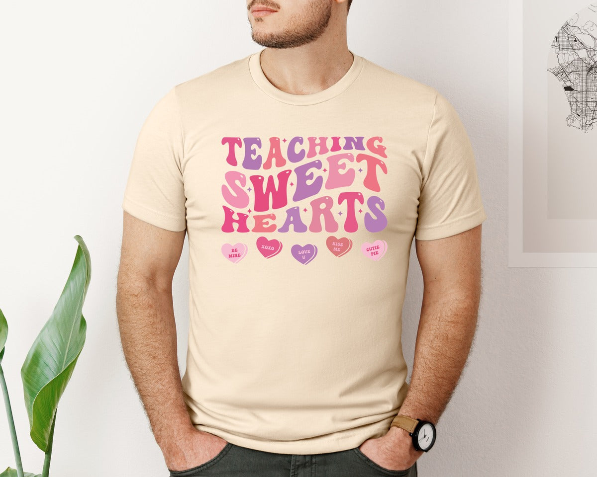 brand:Bella Canvas|color:Soft Cream|Valentine Teacher Sweet Heart Graphic T-Shirt