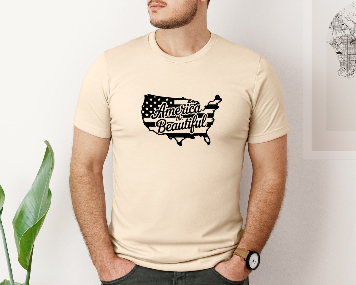 brand:Bella Canvas|color:Soft Cream|America The Beautiful American Flag Graphic T-Shirt