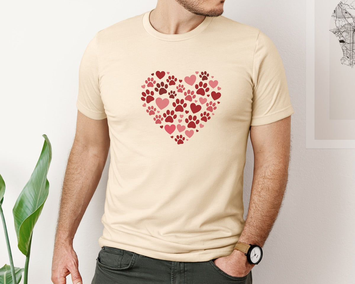 brand:Bella Canvas|color:Soft Cream|Dog Valentine Heart Dog Mom 3 Graphic T-Shirt