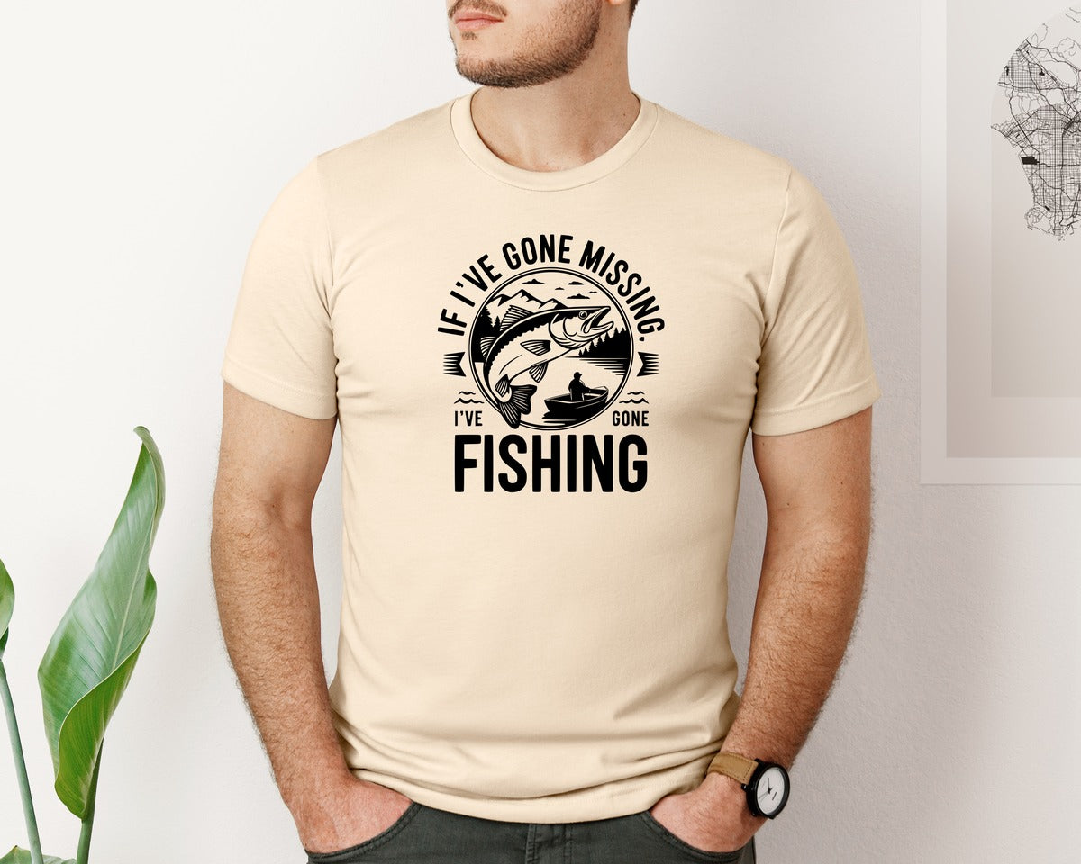brand:Bella Canvas|color:Soft Cream|If Ive Gone Missing Ive Gone Fishing T Graphic T-Shirt