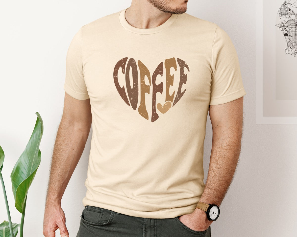 brand:Bella Canvas|color:Soft Cream|Retro Coffee Groovy Heart Graphic T-Shirt