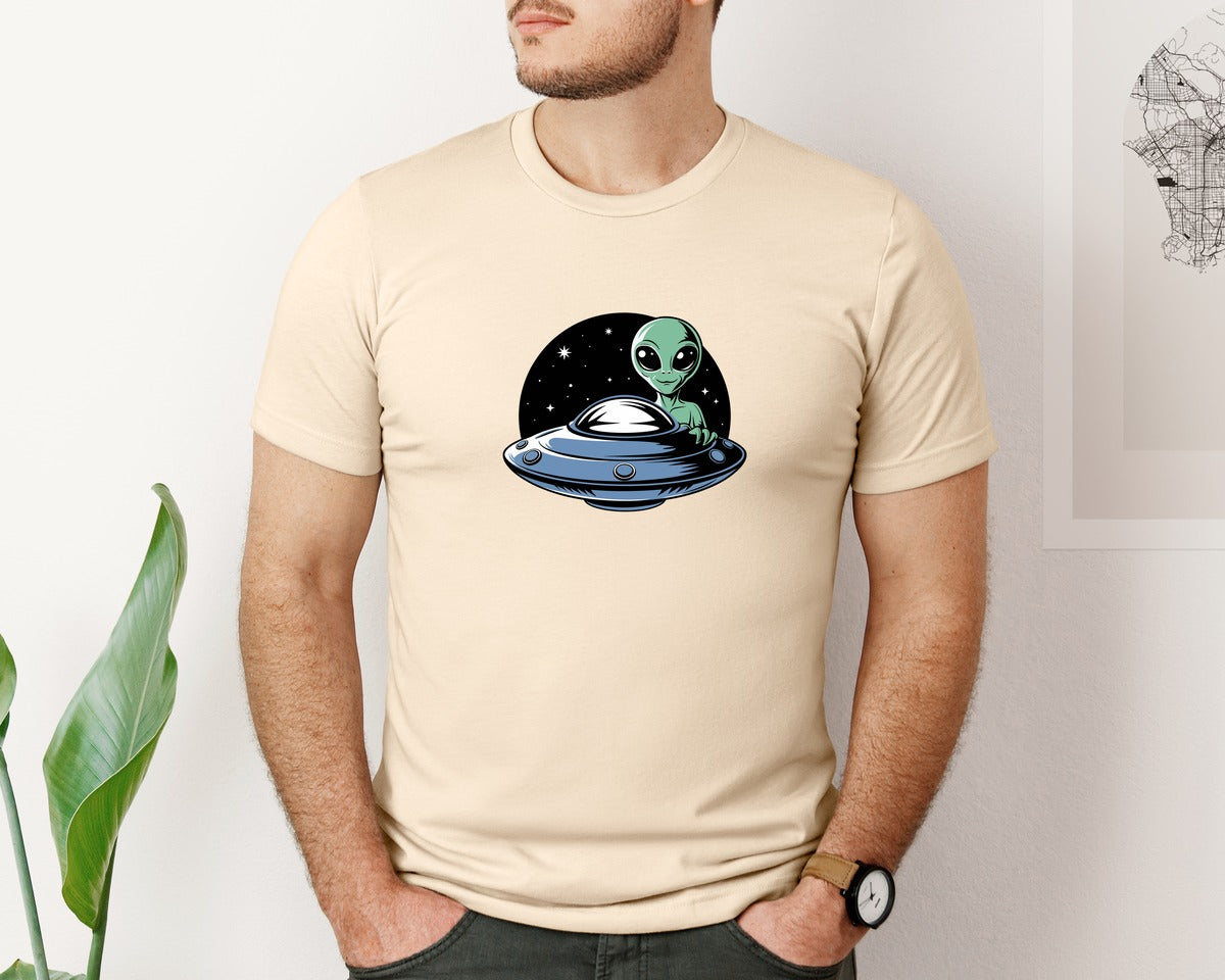 brand:Bella Canvas|color:Soft Cream|Retro Vintage Ufo Alien T Shirt Design 4 Graphic T-Shirt