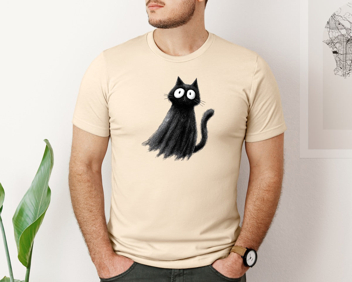 brand:Bella Canvas|color:Soft Cream|Halloween Ghost And Cat 11 Graphic T-Shirt