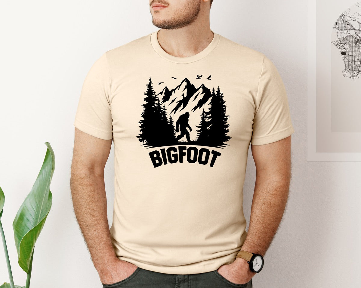 brand:Bella Canvas|color:Soft Cream|Retro Bigfoot Silhouette Pixel Art Graphic T-Shirt