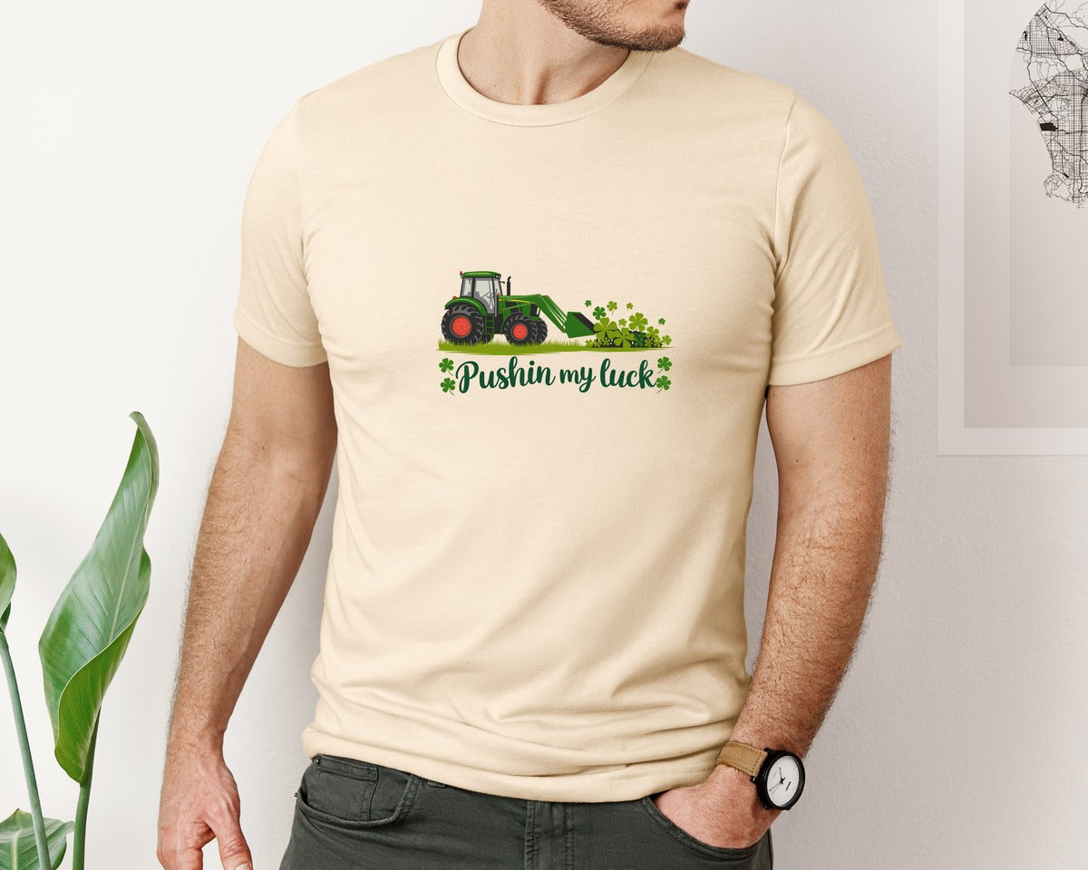 brand:Bella Canvas|color:Soft Cream|Pushin My Luck St Patricks Day 3 Graphic T-Shirt