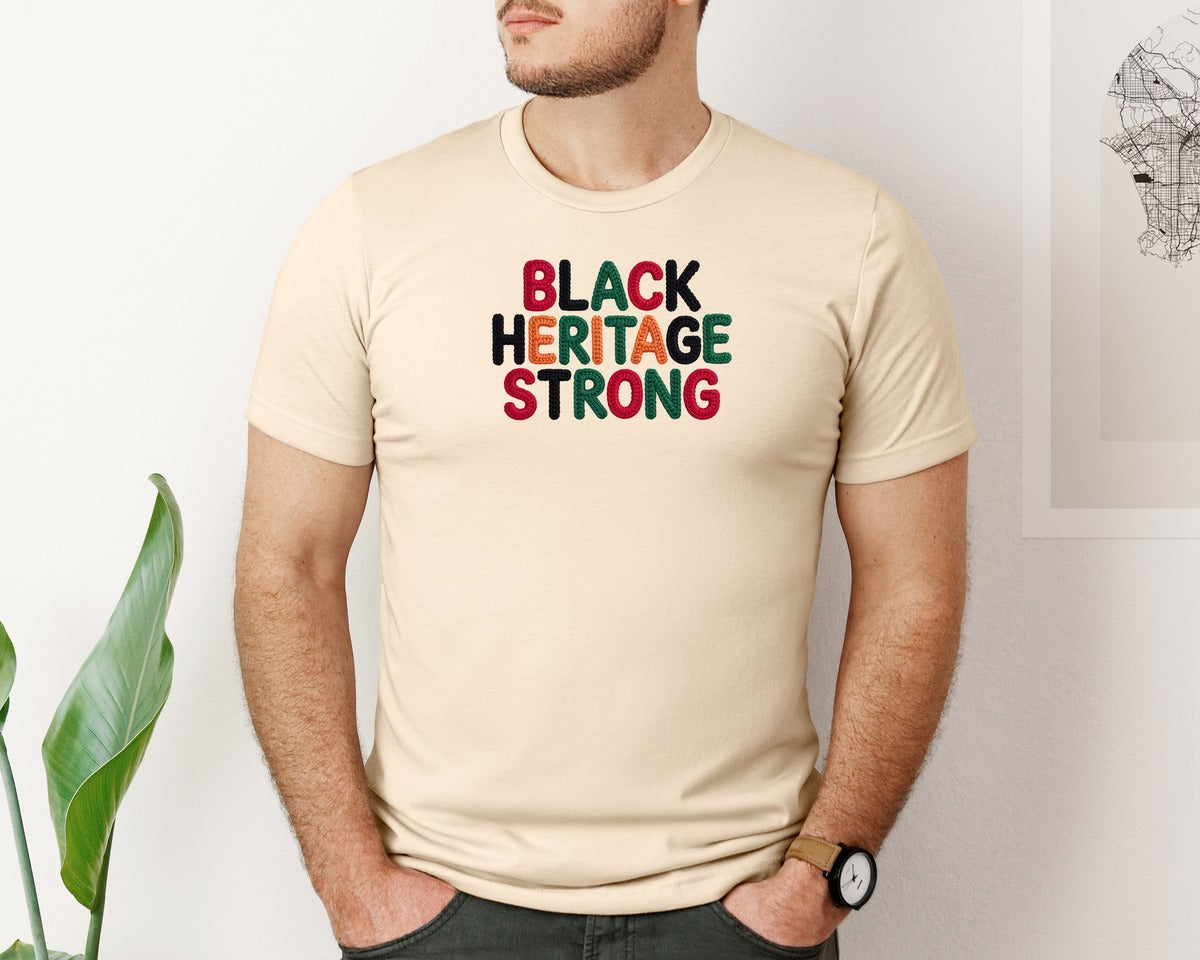 brand:Bella Canvas|color:Soft Cream|Crochet Black Heritage Strong Graphic T-Shirt