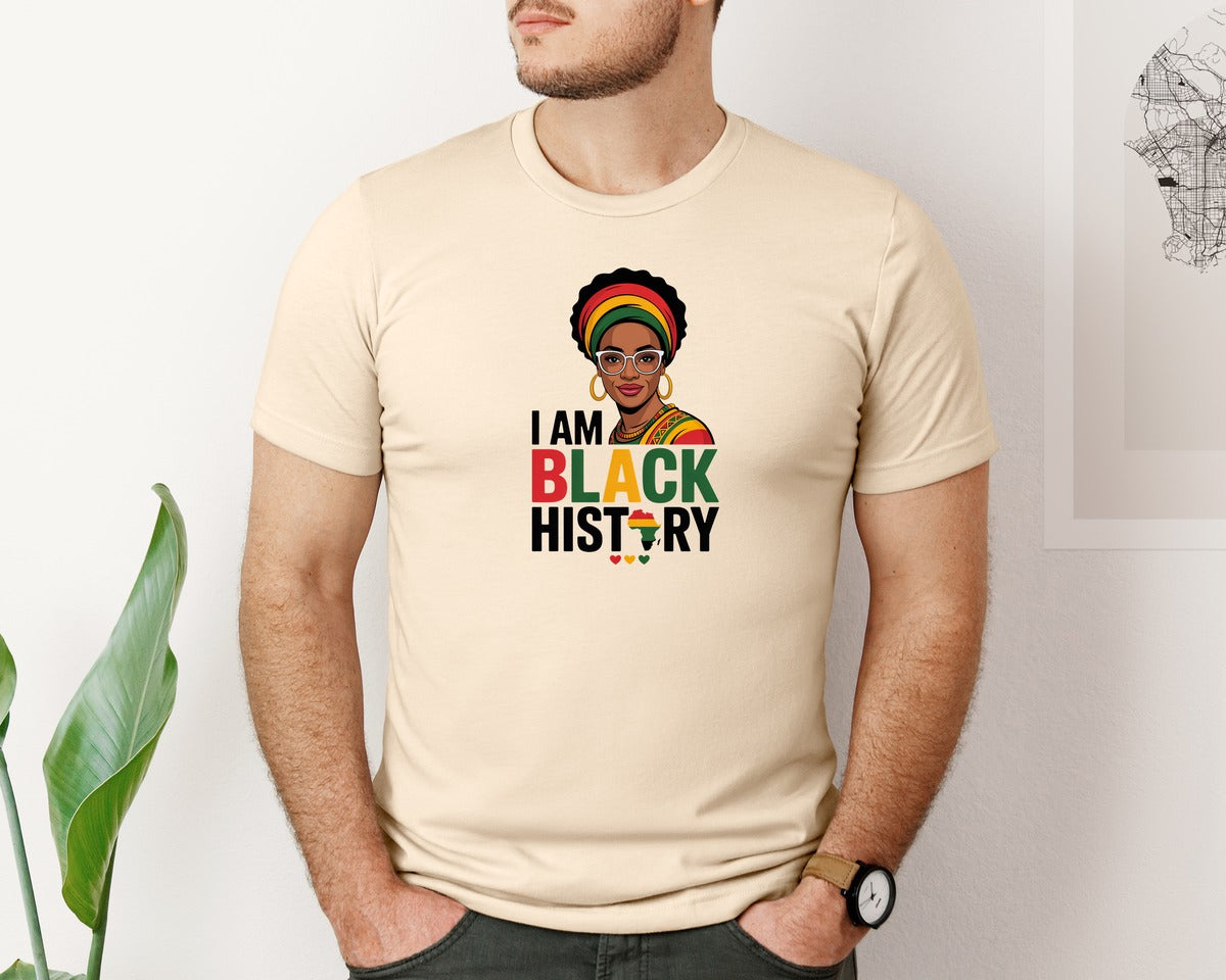 brand:Bella Canvas|color:Soft Cream|I Am Black History Woman Art Graphic T-Shirt