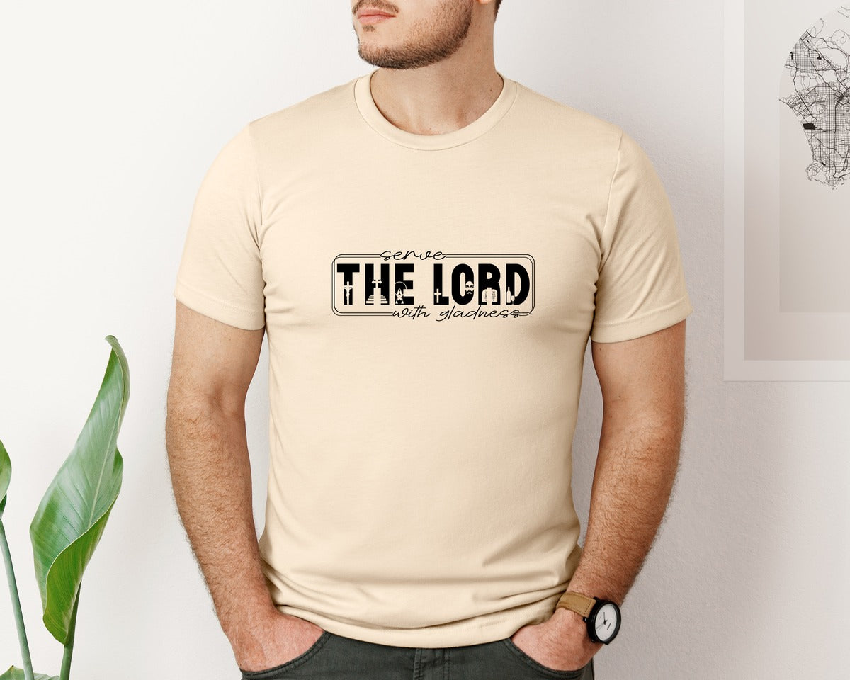 brand:Bella Canvas|color:Soft Cream|Serve The Lord With Gladness Sleeve Graphic T-Shirt