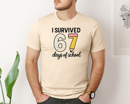 brand:Bella Canvas|color:Soft Cream|I Survived 67 Days Of School 35 Graphic T-Shirt