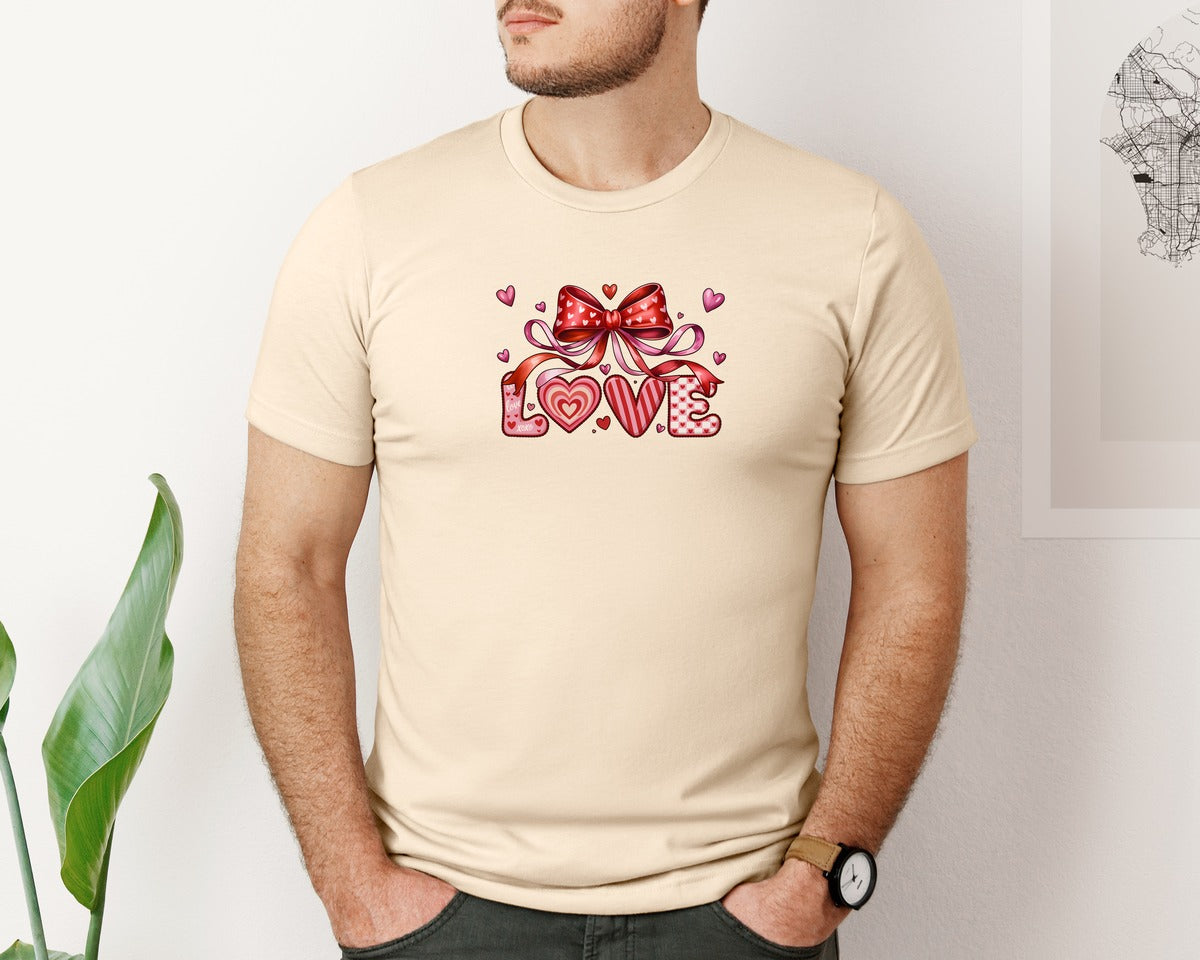 brand:Bella Canvas|color:Soft Cream|Love Valentine Coquette Bow Graphic T-Shirt