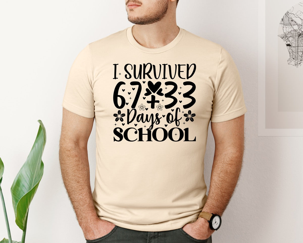 brand:Bella Canvas|color:Soft Cream|I Survived 6733 Days Of School Teacher Graphic T-Shirt