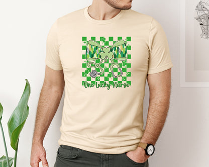 brand:Bella Canvas|color:Soft Cream|One Lucky Nurse St Patricks Day 16 Graphic T-Shirt