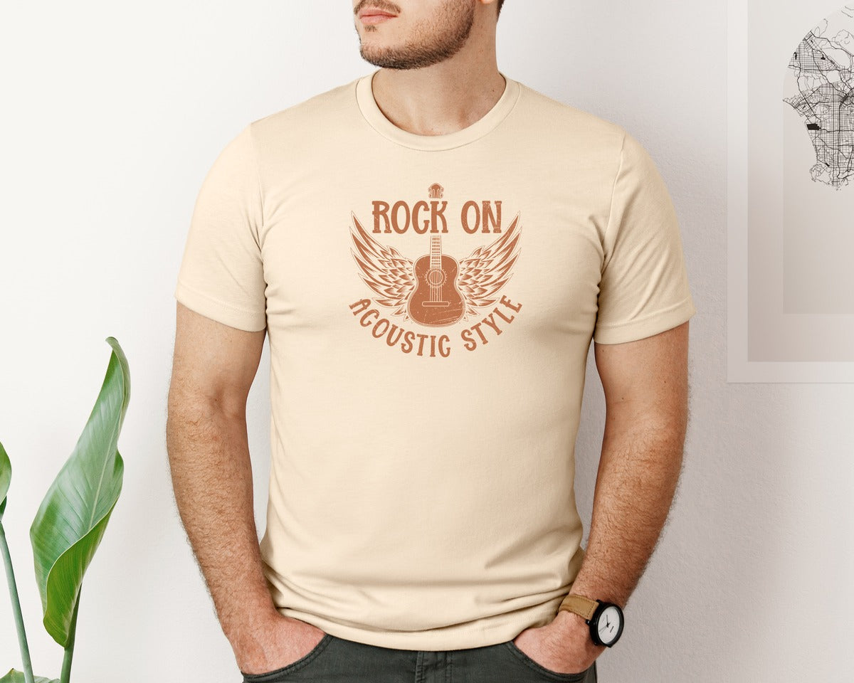 brand:Bella Canvas|color:Soft Cream|Rock On Guitar T Shirt Design Graphic T-Shirt