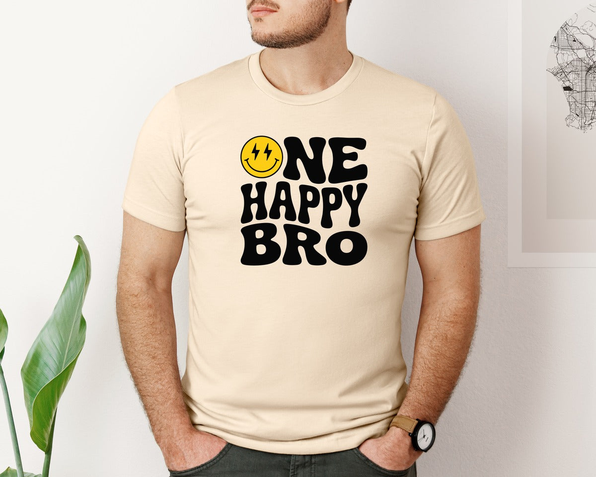 brand:Bella Canvas|color:Soft Cream|One Happy Bro Birthday Brother 2 Graphic T-Shirt