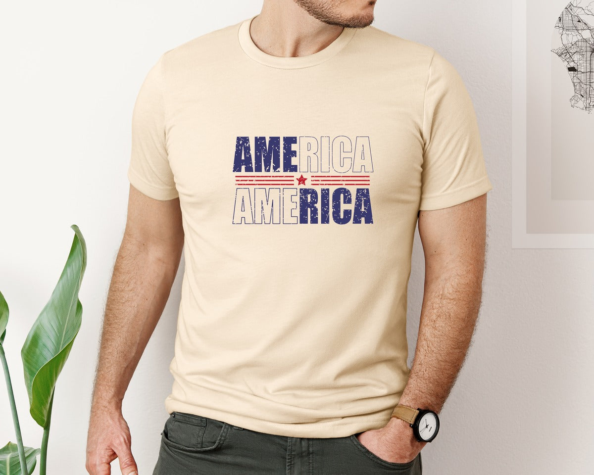 brand:Bella Canvas|color:Soft Cream|America Patriotic Graphic T-Shirt